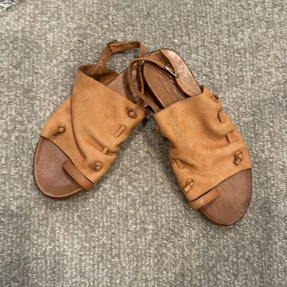 Free People Miz Mooz Lake House Sling Back Leather Sandal Tan Brown EU 36